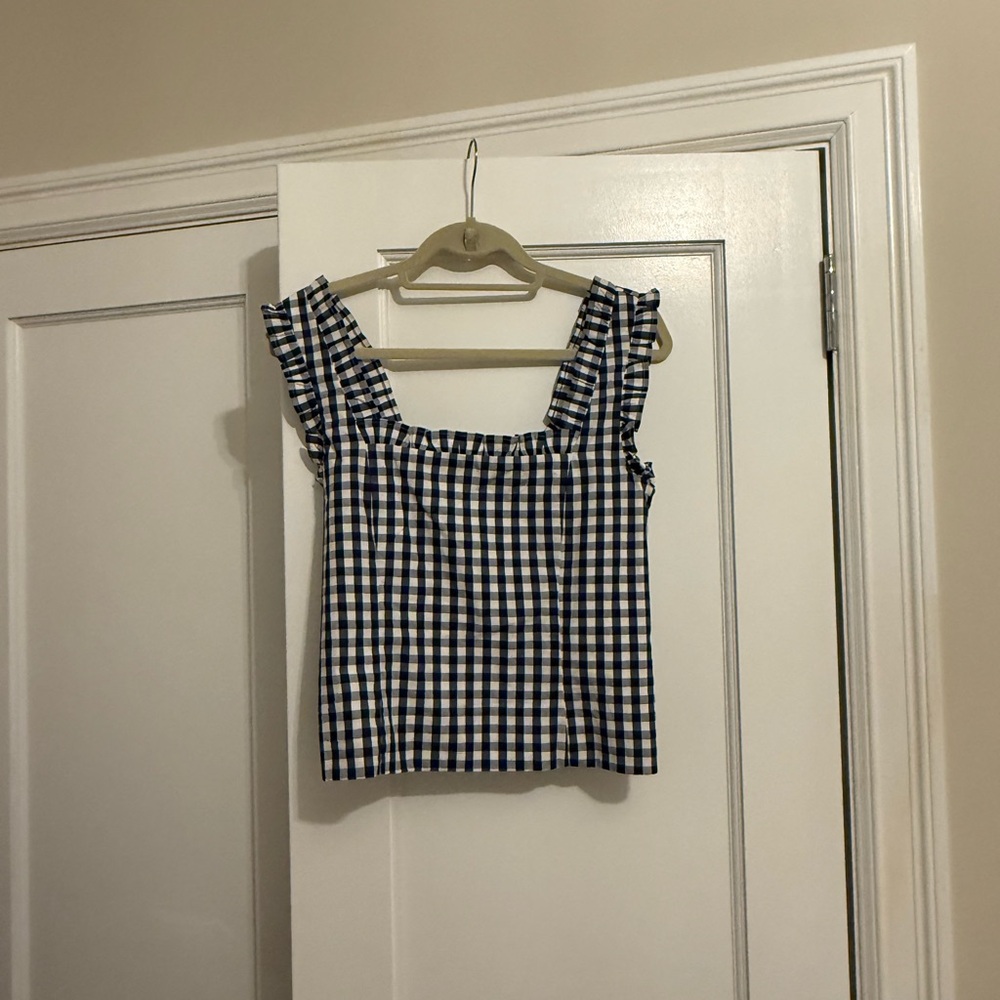J. Crew Black and White Ruffled Crop Blouse